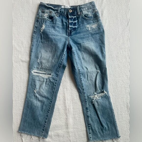 Pistola Distressed Light Wash Button Fly Straight Leg High Rise Crop Jeans SZ 25 - Picture 1 of 13